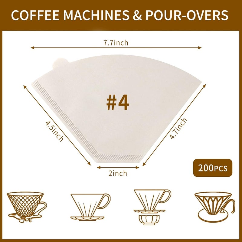 PADELE Coffee Filters #4，Coffee Filter 4 Cone Paper 12 Cup，200 Disposable Large Coffee Filters - White - Image 2